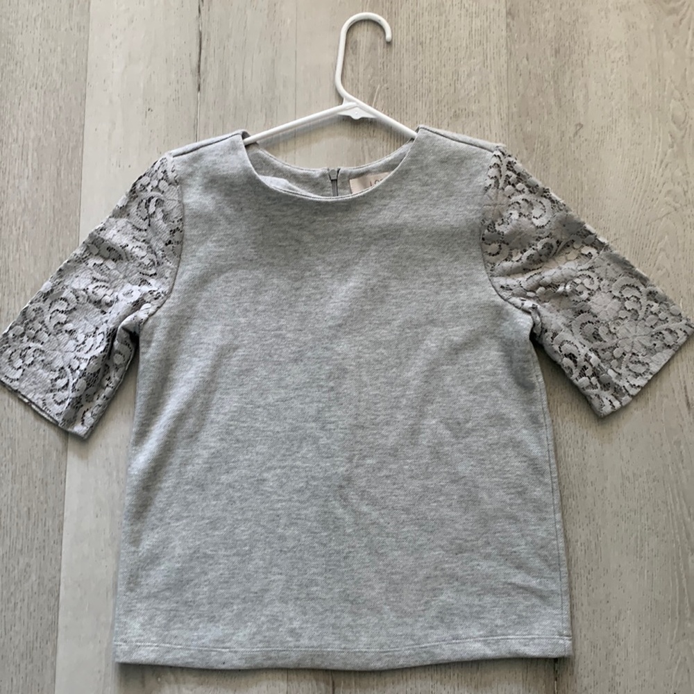Ann Taylor LOFT Sweater size‎ XXS gray knit lace sleeves casual dressy